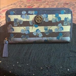 Tory Burch blue floral leather wallet